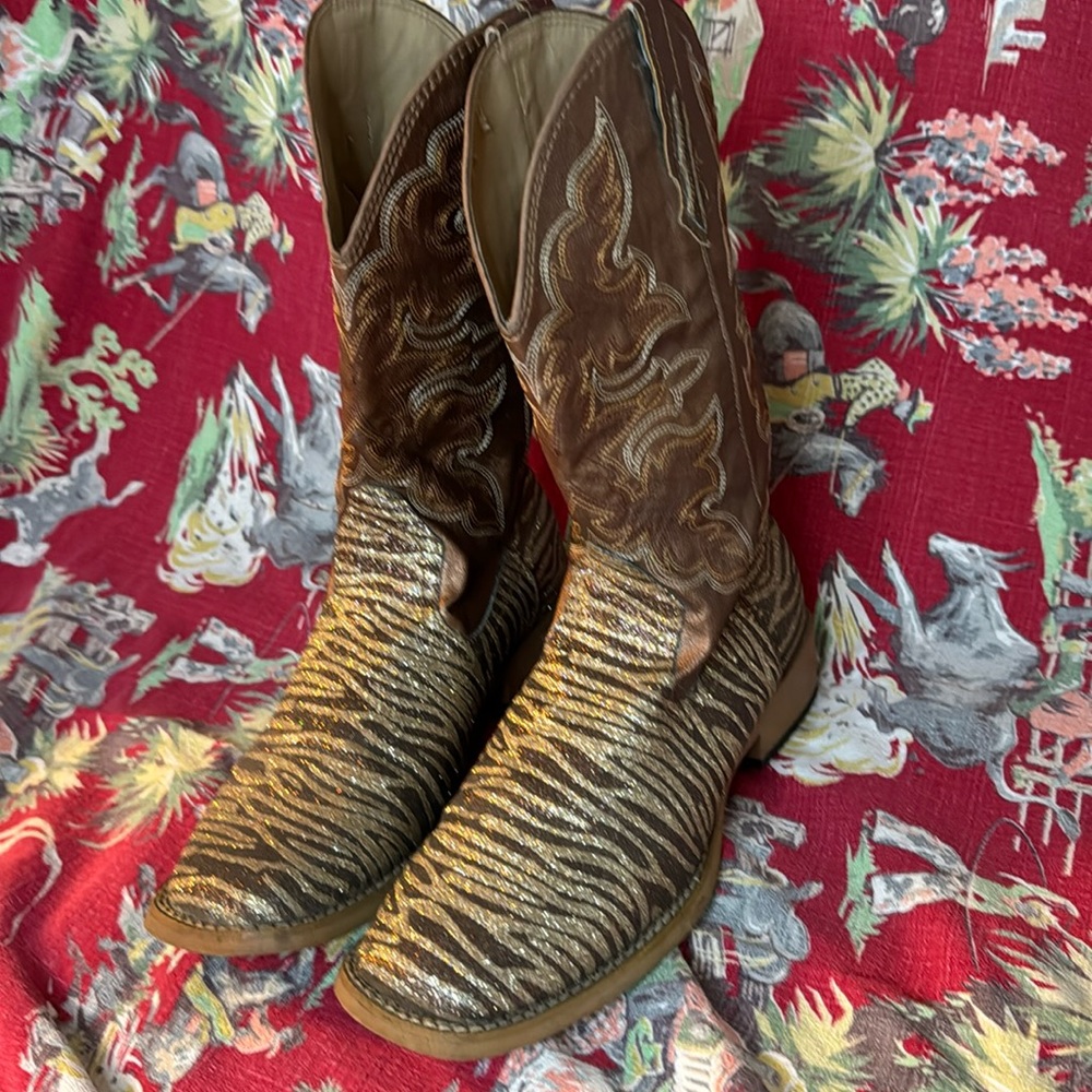 Roper Zebra glitter cowboy boots square toe womens